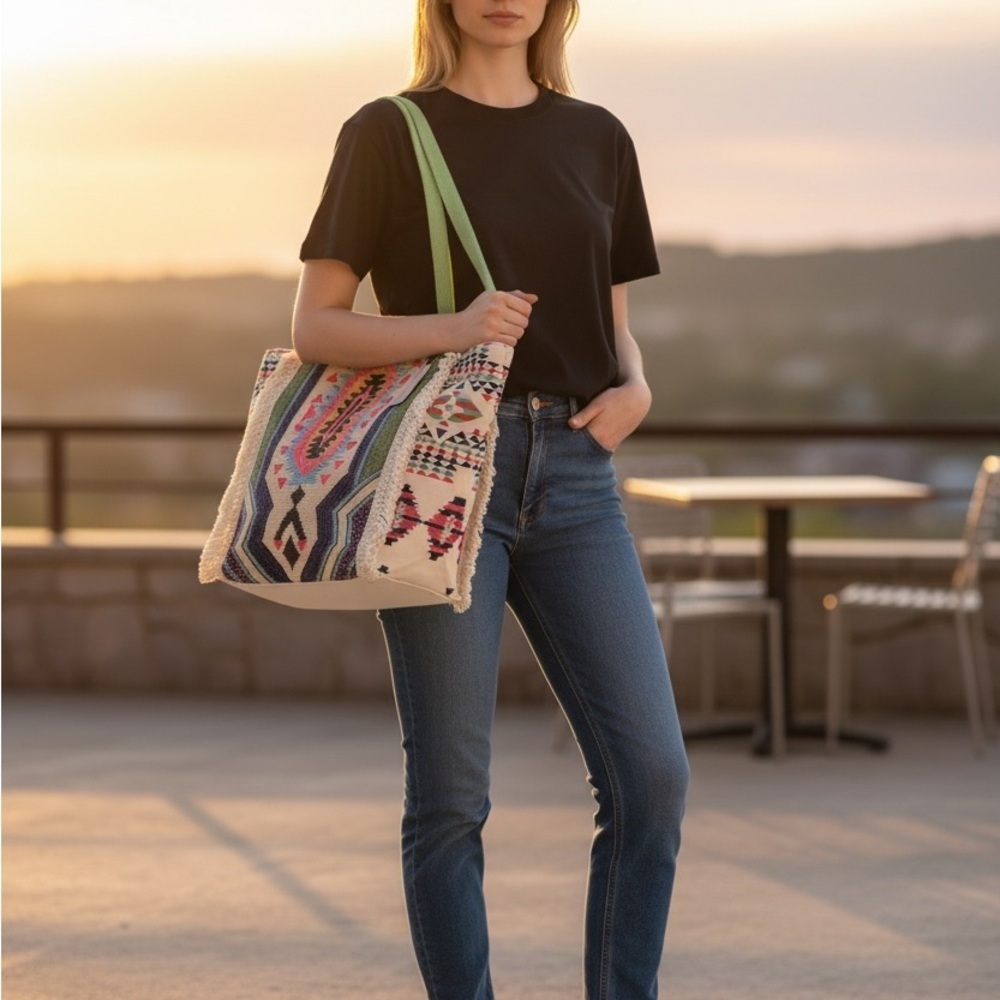 Trendy Multicolor Geometric Tote Bag - Picture 5 of 6